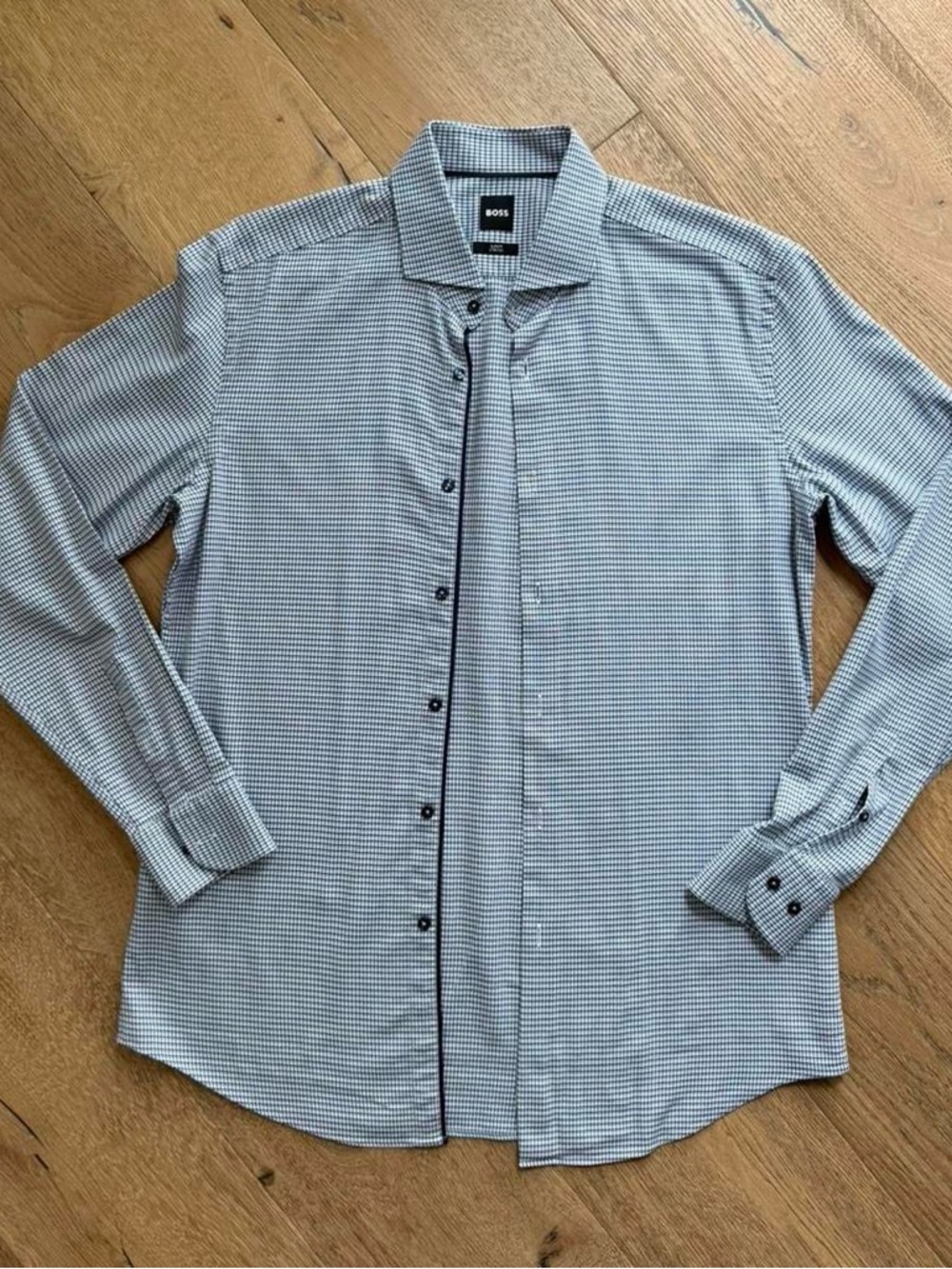 Hugo BOSS Men's Slim Fit Micro-Check Dress Shirt | Light Blue | Great Condition